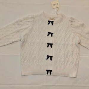 Medium White Marled Cardigan with Ribbon Buttons